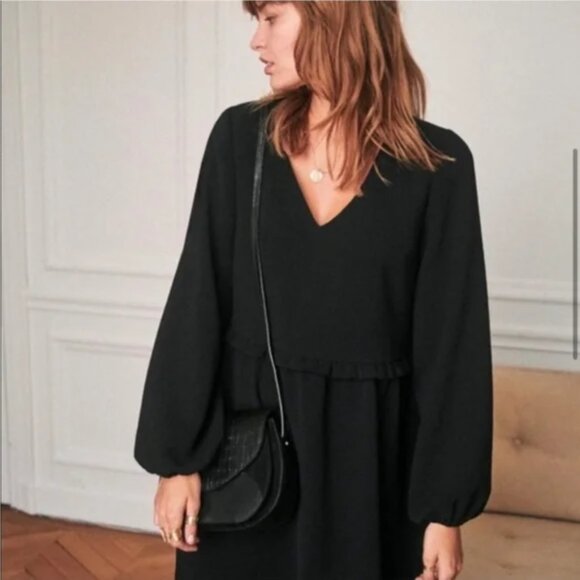 Sezane Penelope Dress black Size 34 / US 2 v-neck long sleeve mini 4 XS S - Picture 12 of 14